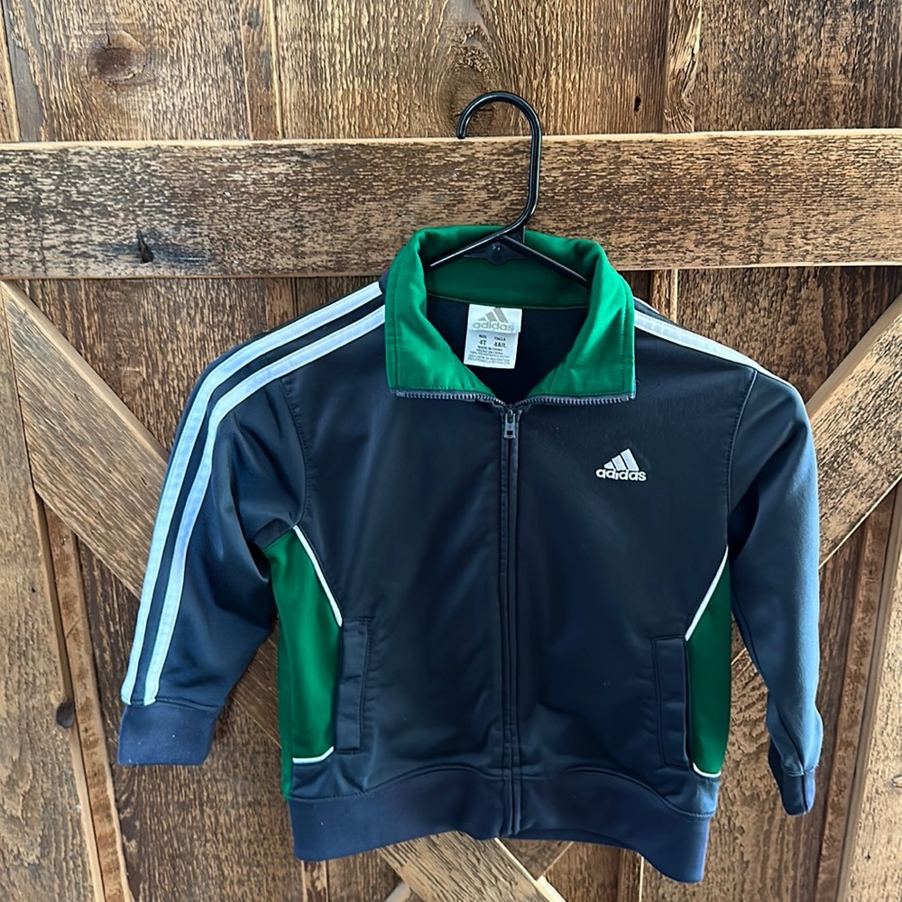 Adidas children’s size 4T zip up. Green, grey, and white. Gently Used.